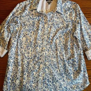 Chaps no-iron blue and white floral blouse